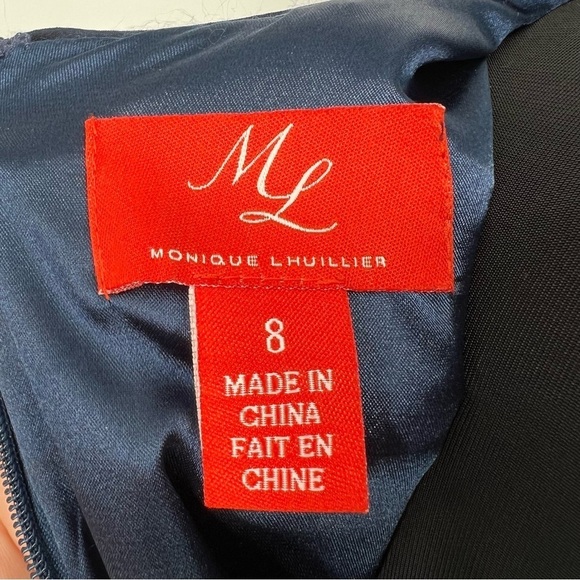 Monique‎ Lhuillier Embellished Fit and Flare Sparkle Navy Blue Tulle Cocktail 8 - Picture 6 of 15